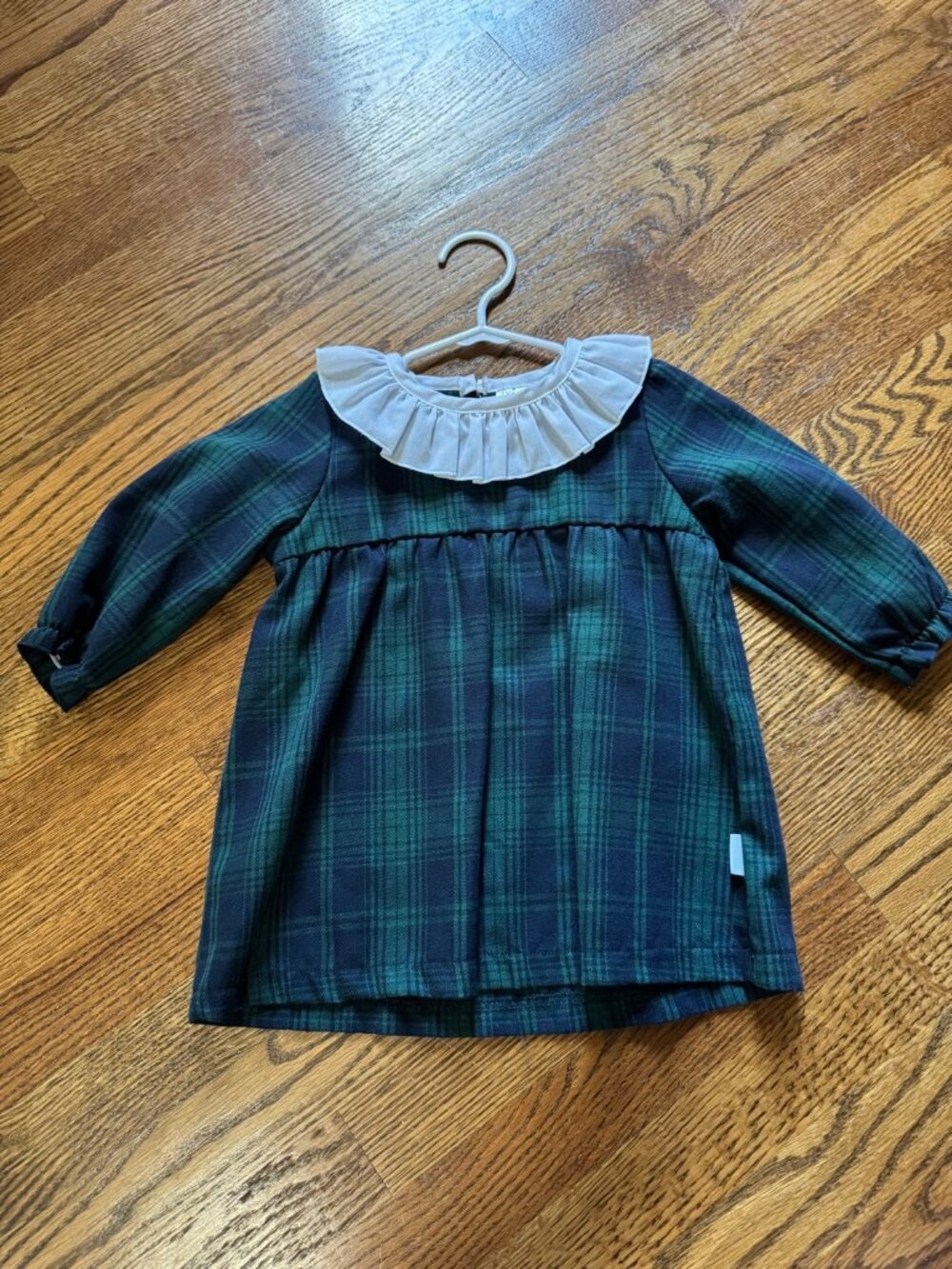 Badgley Mischka Navy Green Plaid Ruffle Collar Dress | 12-18 Months